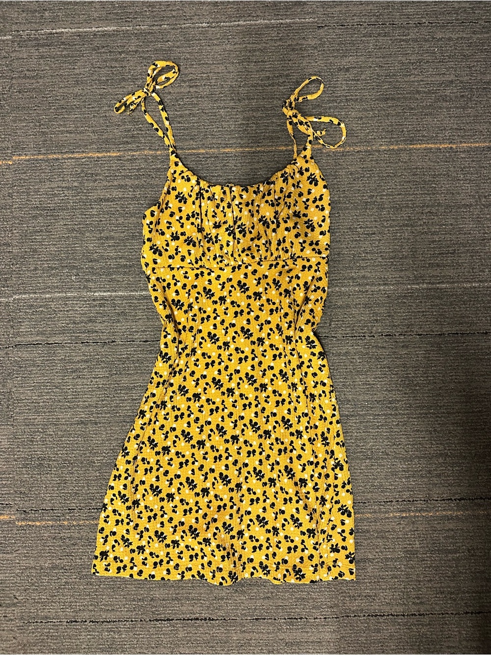 Topshop Yellow Mini Dress with Black Floral Print